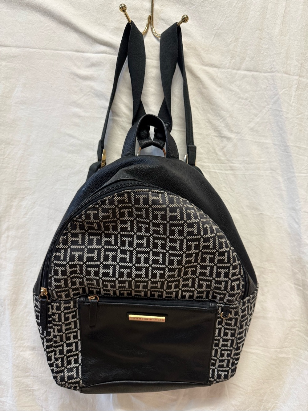 Tommy Hilfiger Backpack - Black Monogram Jacquard (EUC)